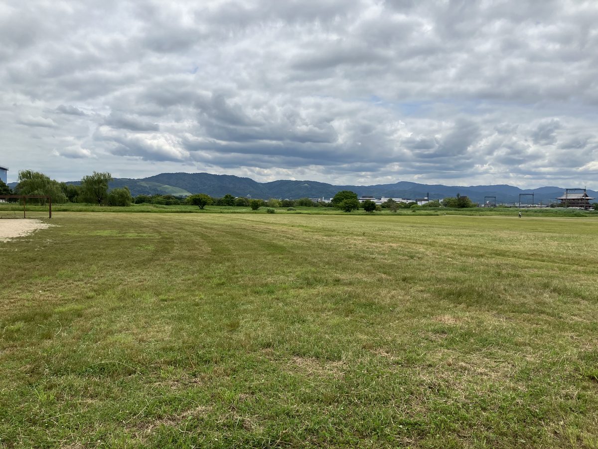 平城宮跡の広大な敷地を散歩やジョギングで楽しむ人々