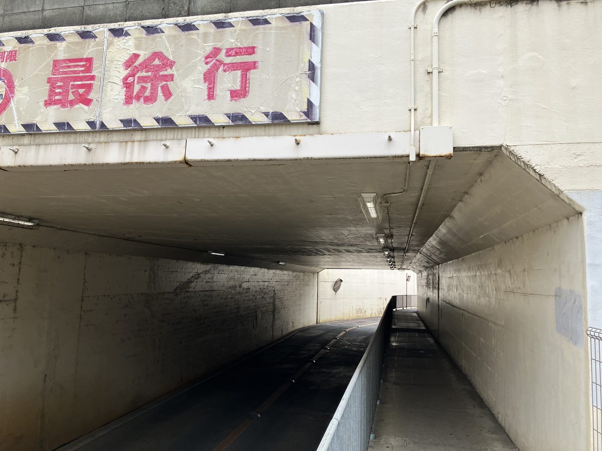高架下をくぐりまっすぐ進む