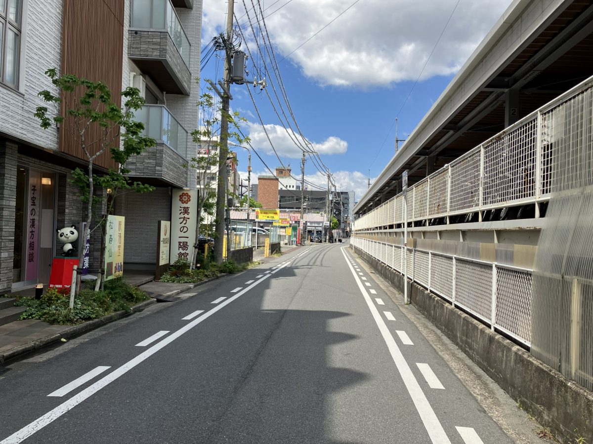 近鉄奈良線と並行して続く直線道路